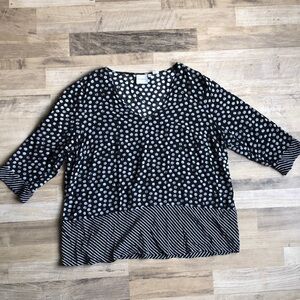Juna Rose Womens Shirt Polka Dot Stripes Blouse Soft Business Casual Black